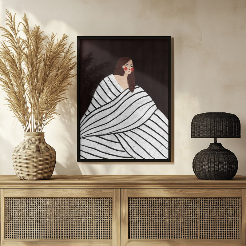 The Woman With Black and White Stripes Poster