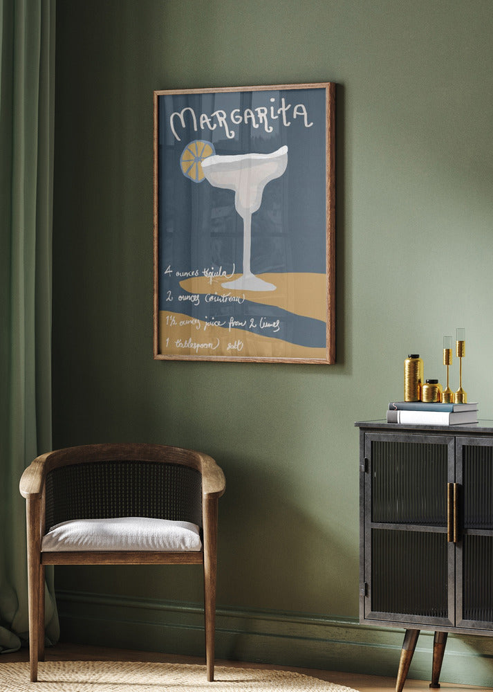 Margarita cocktail drink poster-in green corner room- poster space-no margin